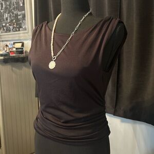 Brown sleeveless top with draped back #sleeveless #drapedback